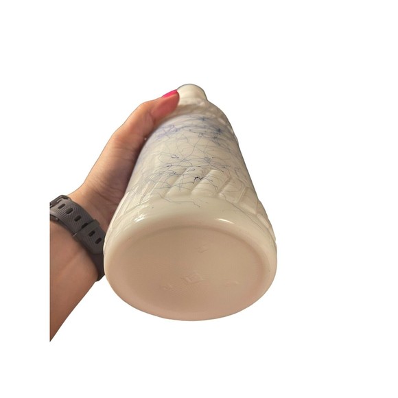 Vintage Hazel Atlas Mid Century Modern Milk Glass Blue Spaghetti String Bottle - Picture 3 of 6